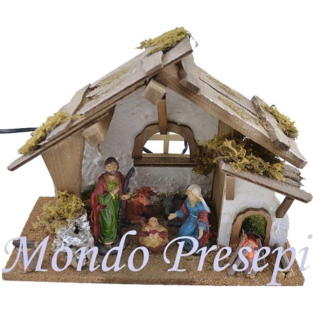 Capanna stile baita con natività e fuoco - Cod. CPNF120 Mondo