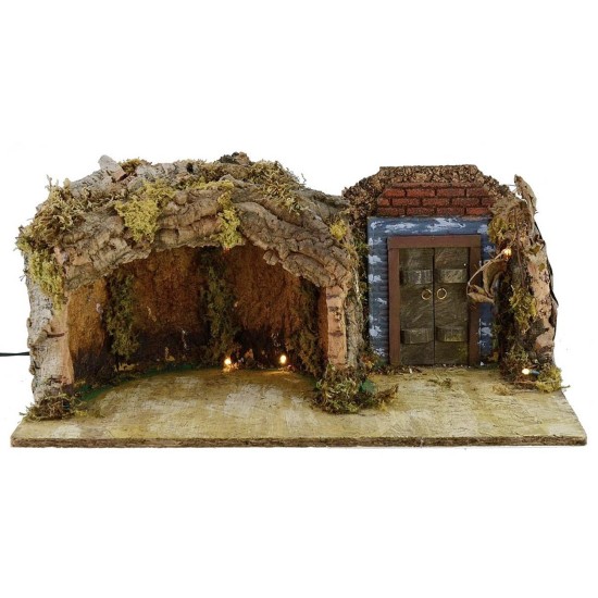 Cueva con portón iluminado de 49x25x20 cm de altura para
