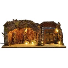 Cueva con portón iluminado de 49x25x20 cm de alto para Natividad de 2