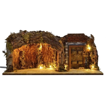 Cueva con portón iluminado de 49x25x20 cm de altura para