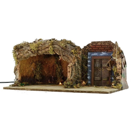 Grotto with illuminated door cm 49x25x20 h for Nativity 10-12 cm