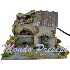 Casa estucada de lujo con horno para pesebre eléctrico de 20x15x15 cm.