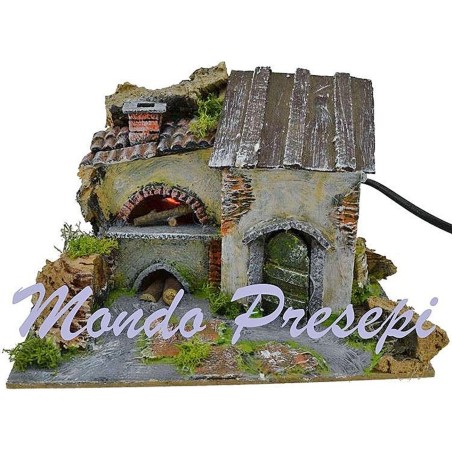 Casa stuccata deluxe con forno presepe elettrico cm 20x15x15h.