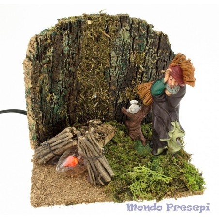 Effetto fuoco presepe con uomo - funzionante a corrente Mondo