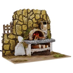 Forno a legna con lampada effetto fuoco funzionante per presepe 2