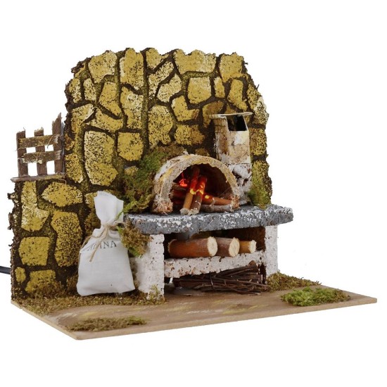 Forno a legna con lampada effetto fuoco funzionante per presepe