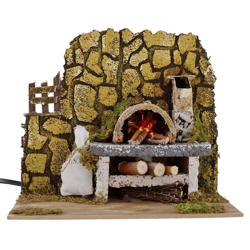 Wood-burning oven with lamp effect working for presepe cm