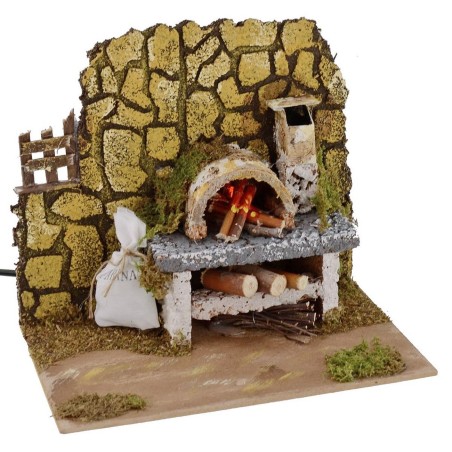Forno a legna con lampada effetto fuoco funzionante per presepe