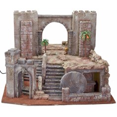 Belén de Pascua iluminado de 54X50X41,5 cm de altura, arco.