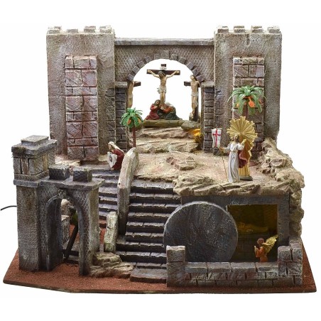 Illuminated Easter crib cm 54X50X41,5 h complete with statues