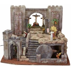 Belén de Pascua iluminado de 54X50X41,5 cm de altura con