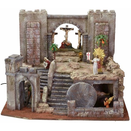 Belén de Pascua iluminado de 54X50X41,5 cm de altura con