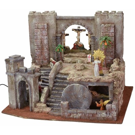 Presepe Pasquale illuminato cm 54X50X41,5 h completo di statue