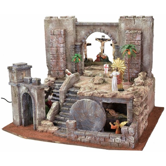 Illuminated Easter nativity scene cm 54X50X41,5 h complete with