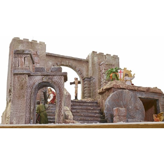 Illuminated Easter nativity scene cm 54X50X41,5 h complete with