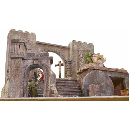 Presepe Pasquale illuminato cm 54X50X41,5 h completo di statue