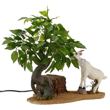 Capra bianca che mangia serie 30 cm in movimento Mondo Presepi