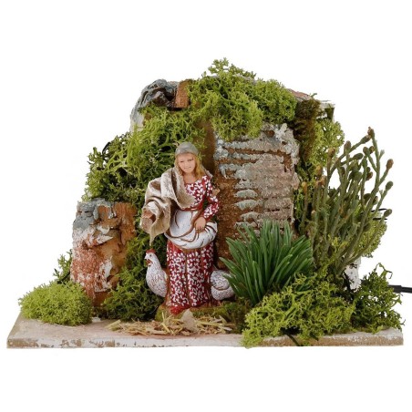 Contadina Landi con galline in movimento 10 cm Mondo Presepi