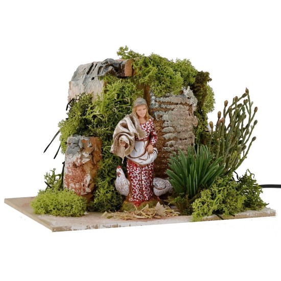 Peasant Landi with chickens in motion 10 cm