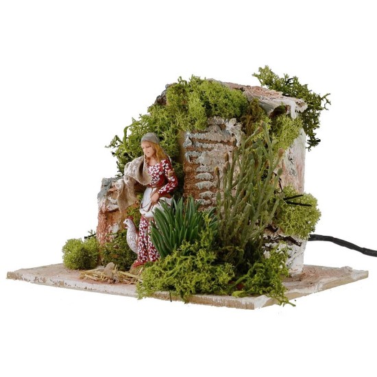 Peasant Landi with chickens in motion 10 cm