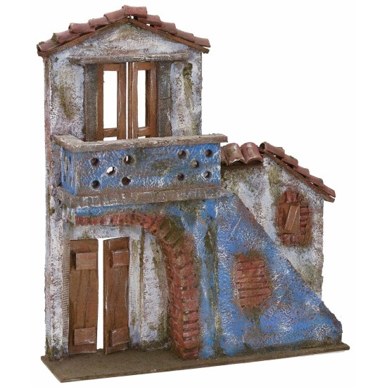 Fachada de casa con escalera y balcón de 33x8,5x38 cm de altura