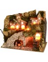 Illuminated nativity scene with village and landscape 28x15x23