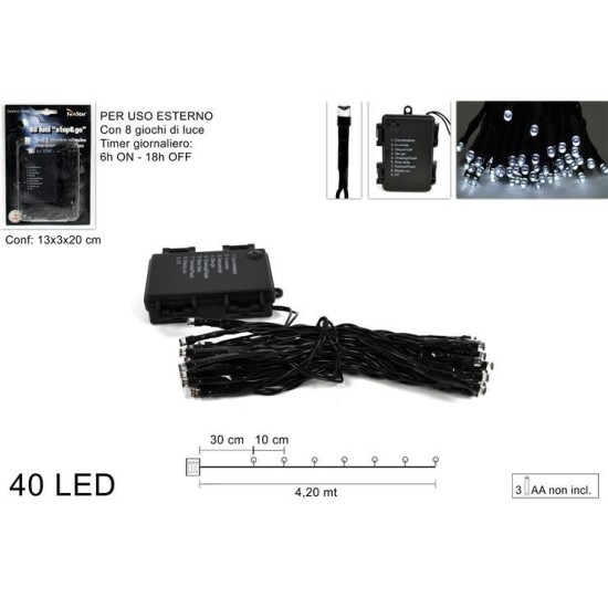 40 LED luz fría con temporizador y 8 juegos de luces