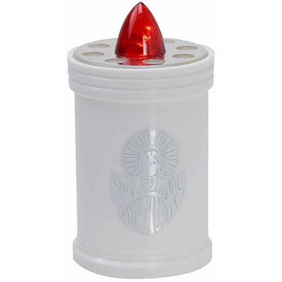 White battery-operated tea light with fixed red flame h 12 cm