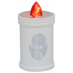 White battery-operated tea light with fixed red flame h 12 cm