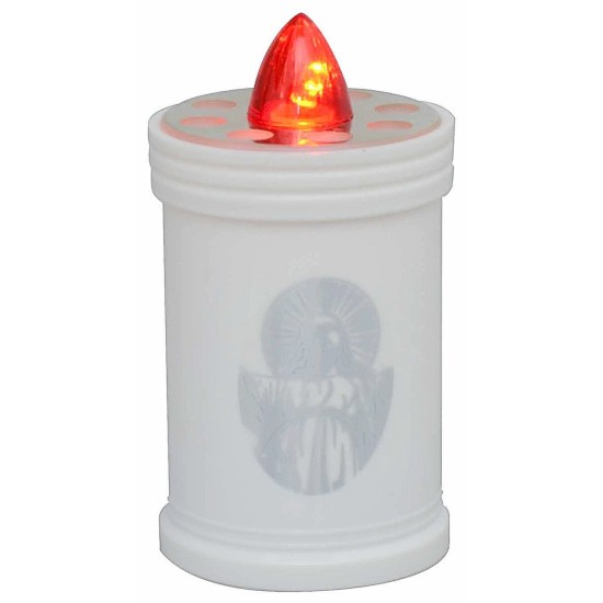 White battery-operated tea light with fixed red flame h 12 cm