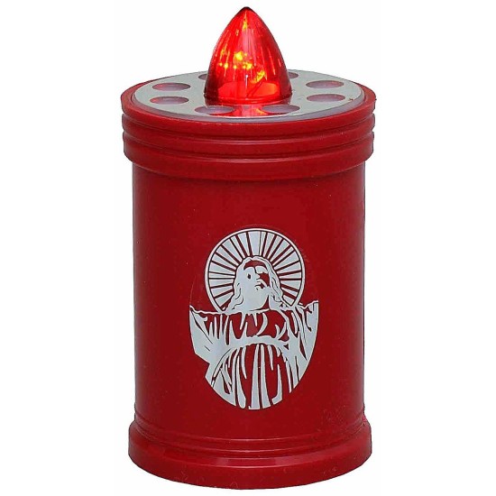 Battery-operated red candle with fixed red flame h 12 cm