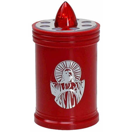 Battery-operated red candle with fixed red flame h 12 cm