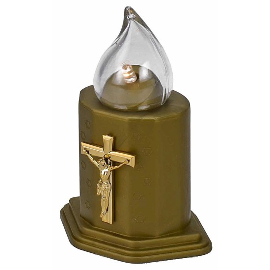 Gold tea light with flickering battery-operated light h 11 cm