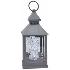 Lanterna grigia con angelo illuminato cm 10x10x23 h 2