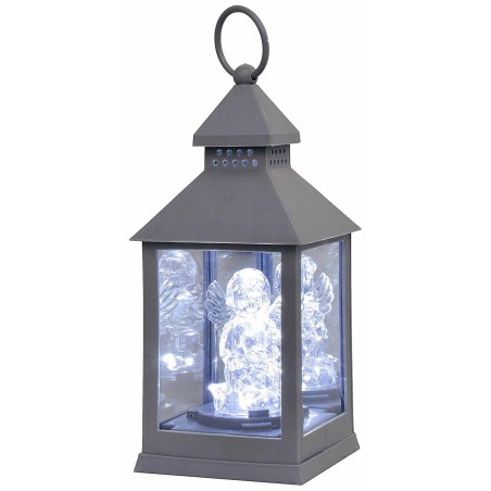 Lanterna grigia con angelo illuminato cm 10x10x23 h