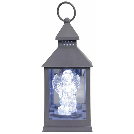 Lanterna grigia con angelo illuminato cm 10x10x23 h