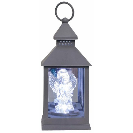 Lanterna grigia con angelo illuminato cm 10x10x23 h