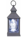 Linterna gris con ángel iluminado de 10x10x23 cm h