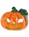Pumpkin candle holder with leaf for Halloween 18x15 cm h