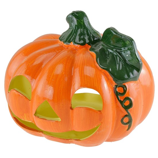 Zucca portacandele con foglia per Halloween cm 18x15 h
