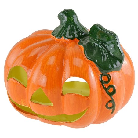 Calabaza portavelas con hoja para Halloween cm 18x15 h