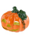 Pumpkin candle holder with leaf for Halloween 18x15 cm h