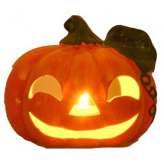 Calabaza portavelas con hoja para Halloween cm 18x15 h 2