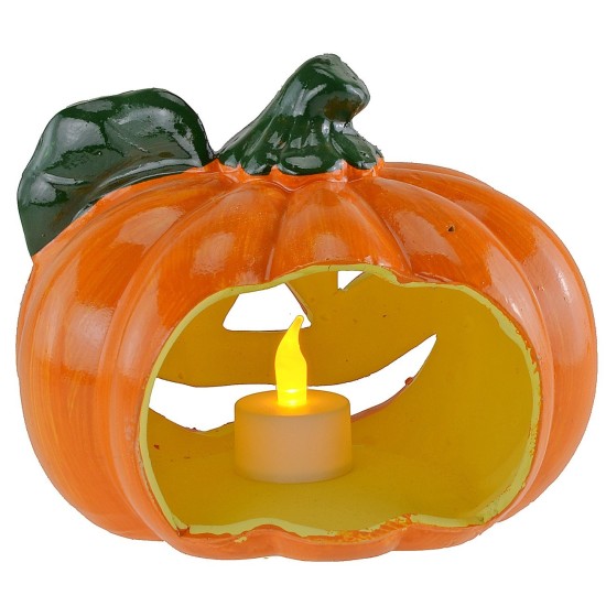 Calabaza portavelas con hoja para Halloween cm 18x15 h