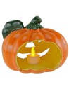 Pumpkin candle holder with leaf for Halloween 18x15 cm h