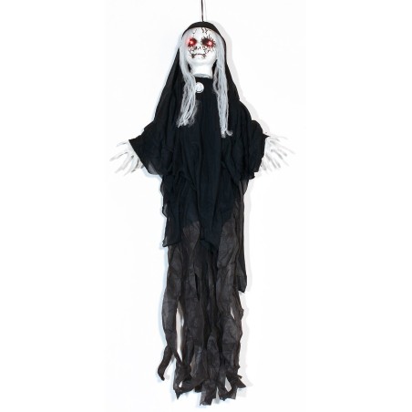 Appendino fantasma nero con luci e suoni Halloween h 100 cm