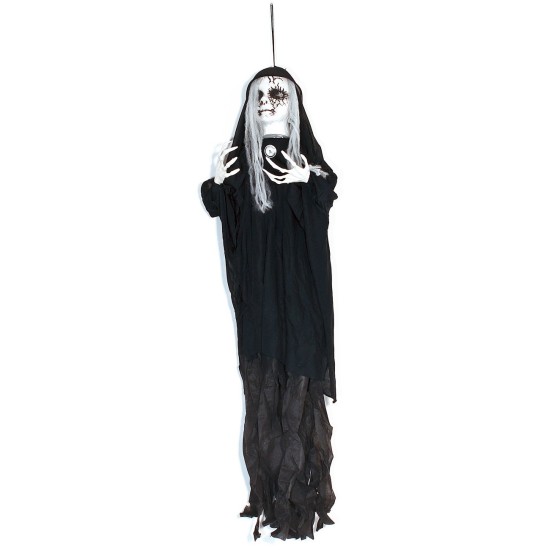Black ghost hanger with Halloween lights and sounds h 100 cm