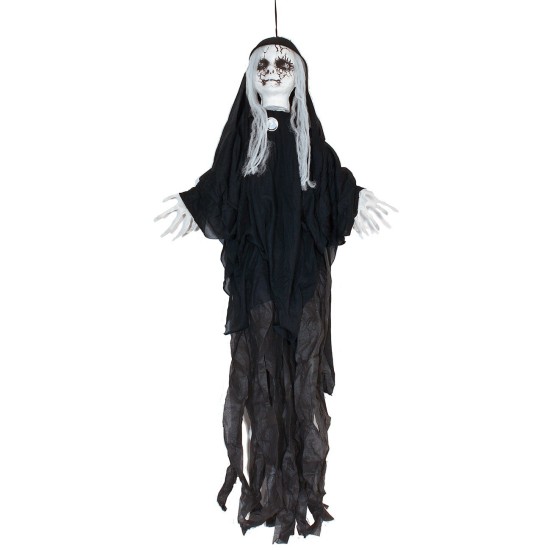 Black ghost hanger with Halloween lights and sounds h 100 cm