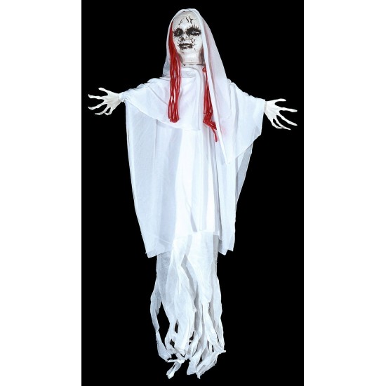 Fantasma colgante blanco con luces y sonidos Halloween h 100 cm