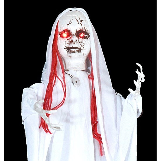 Fantasma colgante blanco con luces y sonido Halloween h 100 cm